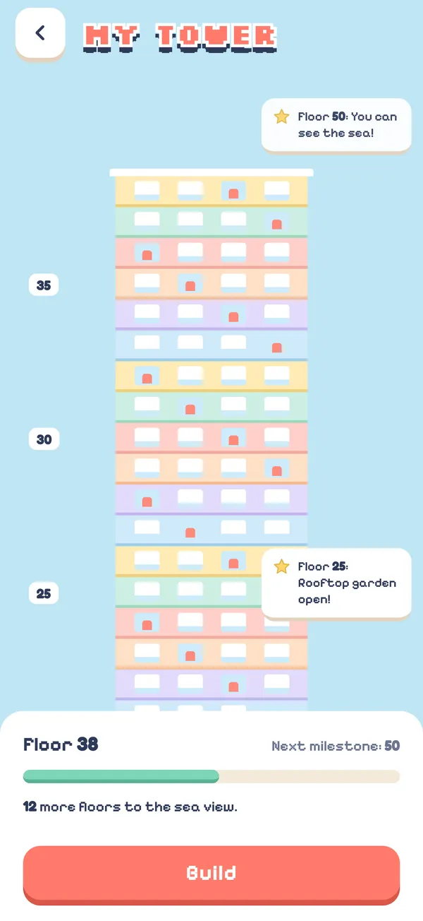 Your tower growing floor by floor in Block Skyline